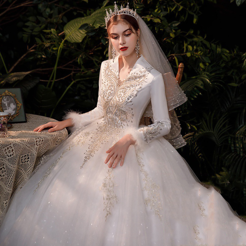 Winter Wedding Dress Long Sleeved  Starry Sky Dreamy  Bridal Ball Gowns